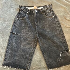 POL Charcoal Distressed Denim Shorts with accent pocket small